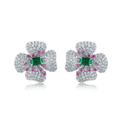 925 Silver Lab-Created Emerald Earrings - Model ZHFE0007