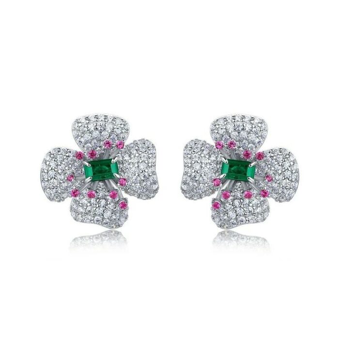 925 Silver Lab-Created Emerald Earrings - Model ZHFE0007 - Image 1