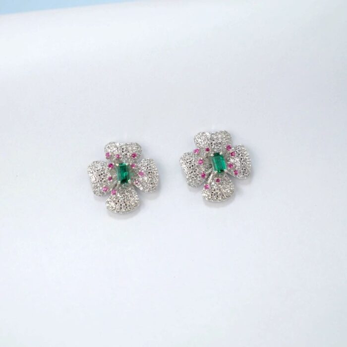 925 Silver Lab-Created Emerald Earrings - Model ZHFE0007 - Image 3