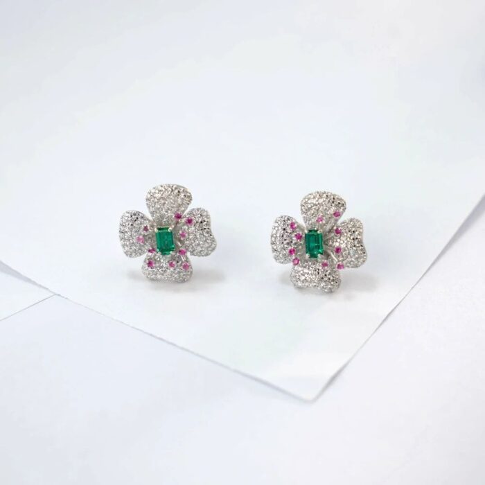 925 Silver Lab-Created Emerald Earrings - Model ZHFE0007 - Image 4