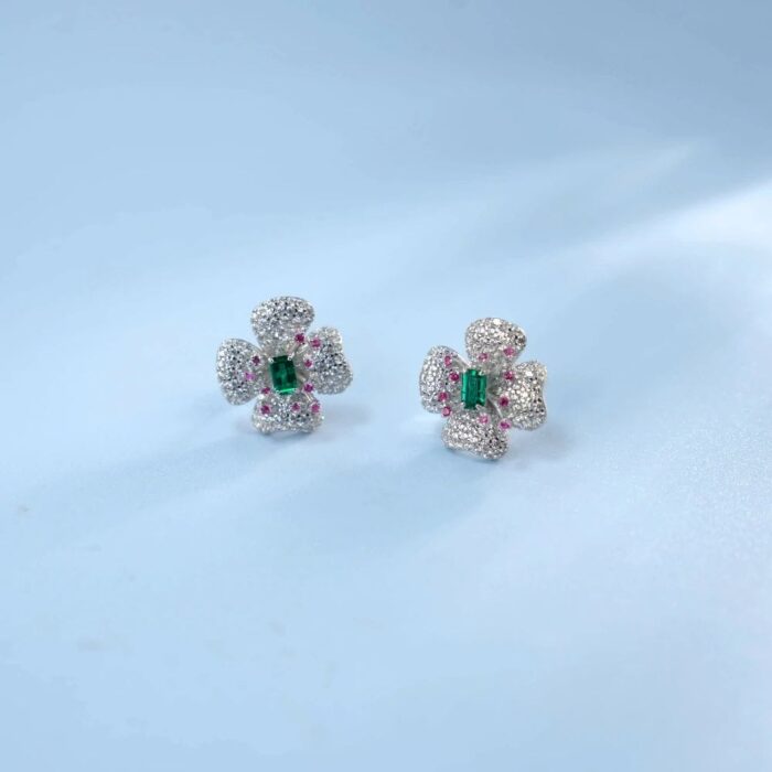925 Silver Lab-Created Emerald Earrings - Model ZHFE0007 - Image 5