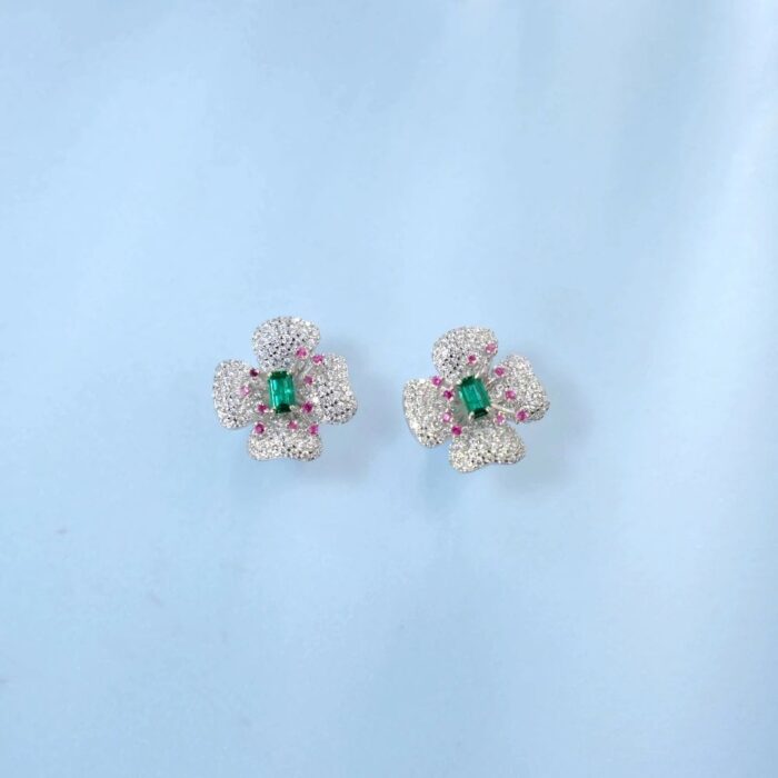 925 Silver Lab-Created Emerald Earrings - Model ZHFE0007 - Image 6