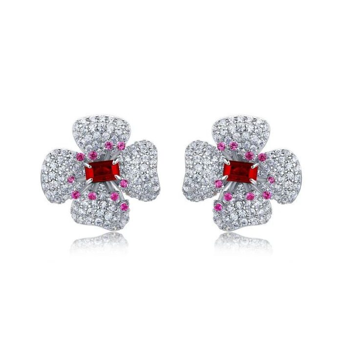 925 Silver Cultured Ruby Earrings ZHFE0007R - Image 1