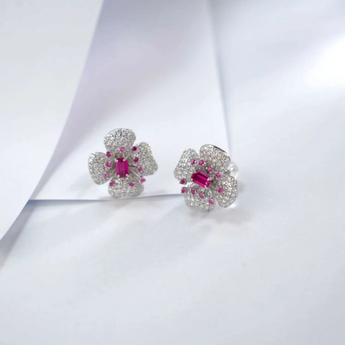 925 Silver Cultured Ruby Earrings ZHFE0007R - Image 2