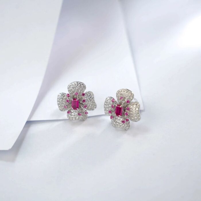 925 Silver Cultured Ruby Earrings ZHFE0007R - Image 3