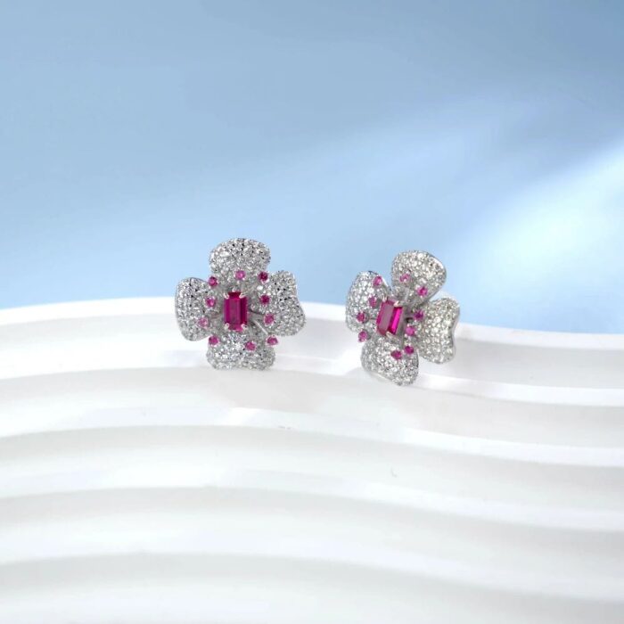 925 Silver Cultured Ruby Earrings ZHFE0007R - Image 4