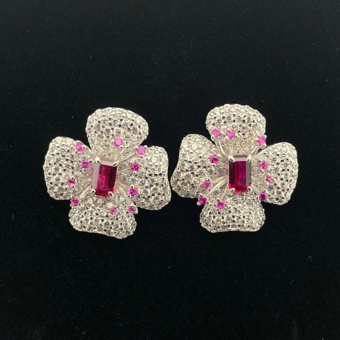 925 Silver Cultured Ruby Earrings ZHFE0007R - Image 5
