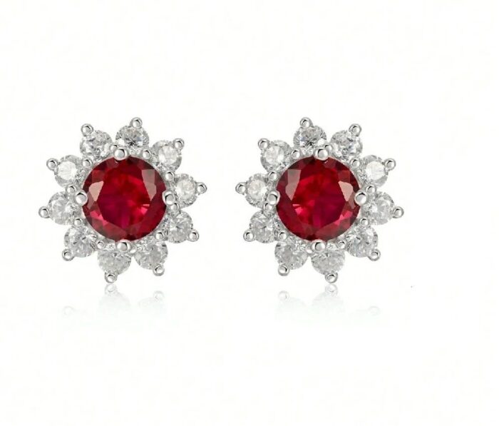 925 Silver Cultured Ruby Earrings ZHF-E001R - Image 1