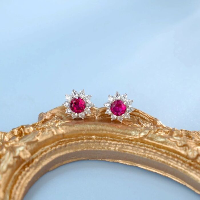 925 Silver Cultured Ruby Earrings ZHF-E001R - Image 2
