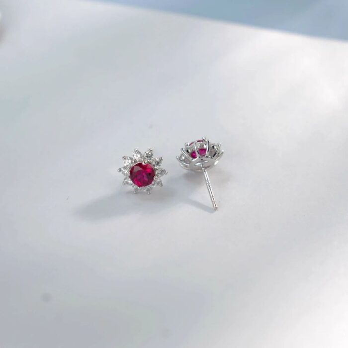 925 Silver Cultured Ruby Earrings ZHF-E001R - Image 3