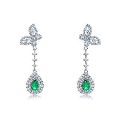 925 Silver Lab-Created Emerald Earrings - Model ZHFE0039