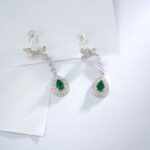 925 Silver Lab-Created Emerald Earrings - Model ZHFE0039 - Image 2