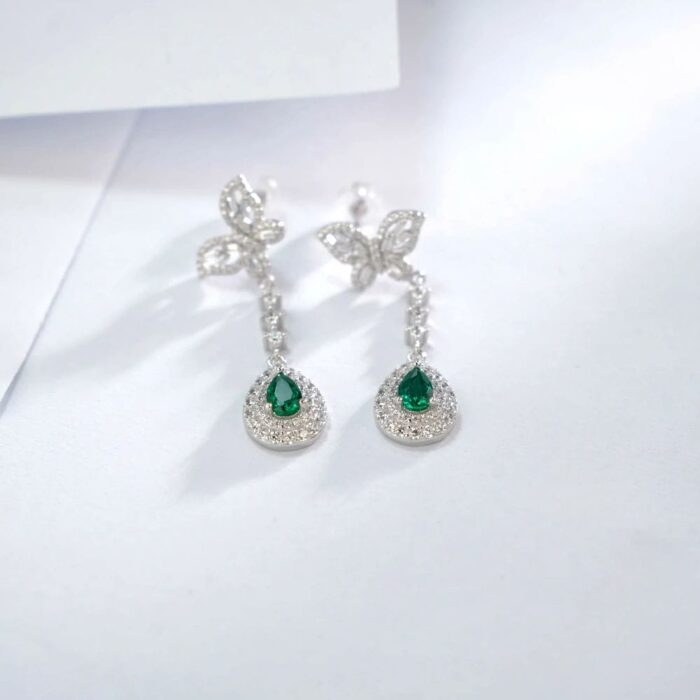 925 Silver Lab-Created Emerald Earrings - Model ZHFE0039 - Image 4