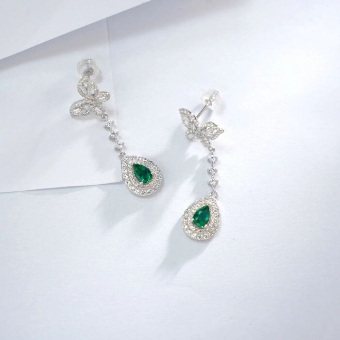 925 Silver Lab-Created Emerald Earrings - Model ZHFE0039 - Image 5