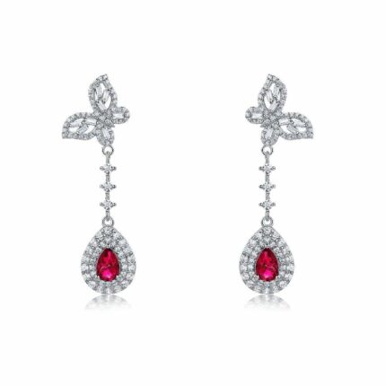 925 Silver Cultured Ruby Earrings ZHFE0039R