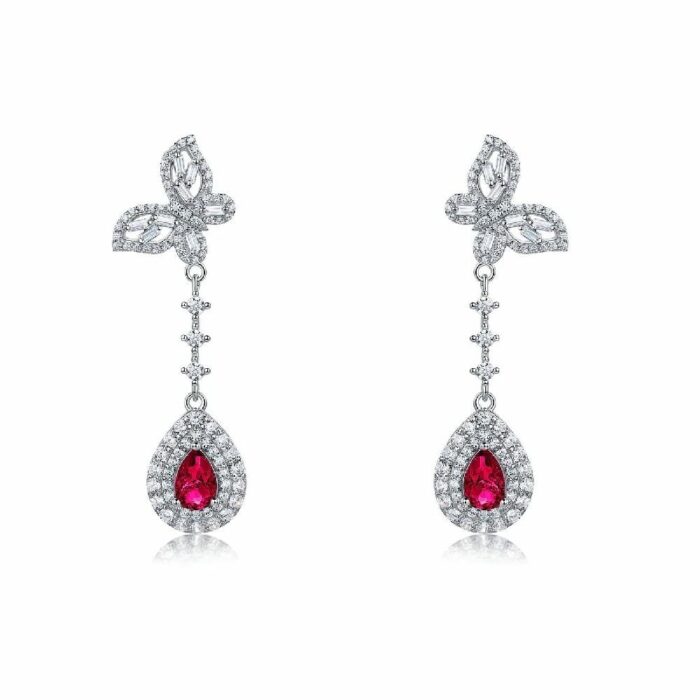 925 Silver Cultured Ruby Earrings ZHFE0039R - Image 1