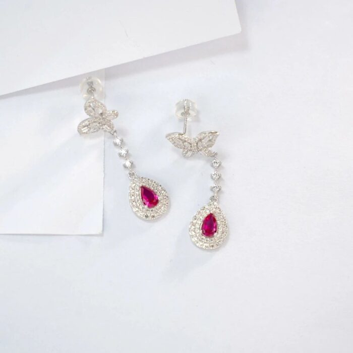 925 Silver Cultured Ruby Earrings ZHFE0039R - Image 2