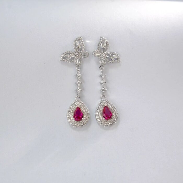 925 Silver Cultured Ruby Earrings ZHFE0039R - Image 3