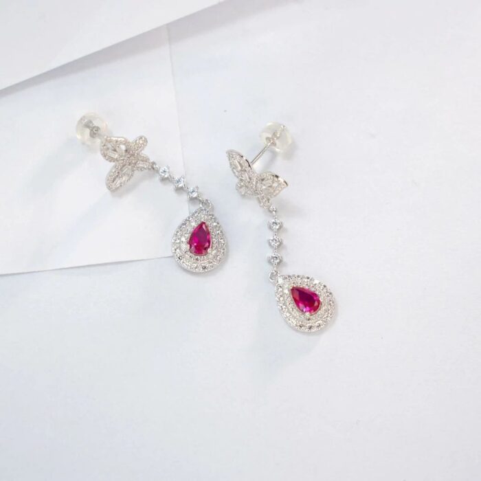 925 Silver Cultured Ruby Earrings ZHFE0039R - Image 4