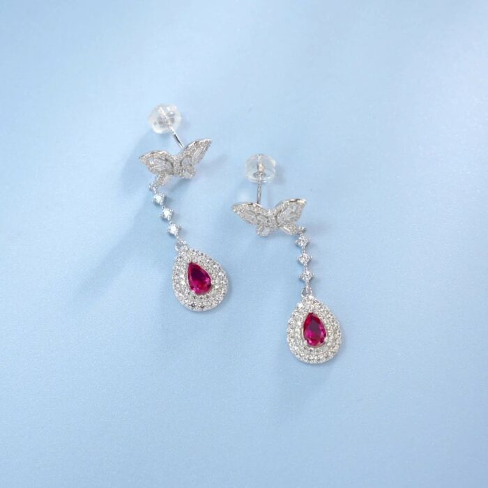 925 Silver Cultured Ruby Earrings ZHFE0039R - Image 5