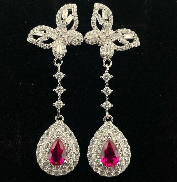 925 Silver Cultured Ruby Earrings ZHFE0039R - Image 6