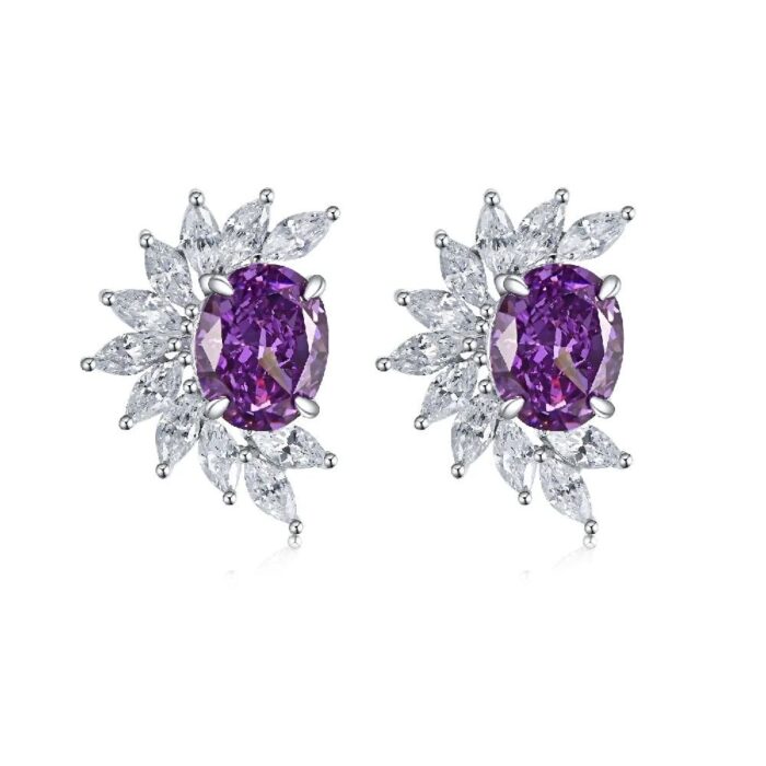 925 Silver Purple Cubic Zirconia Earrings ZHF—E0118 - Image 1