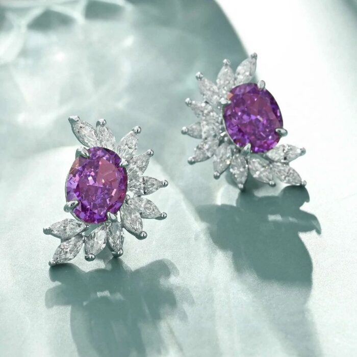 925 Silver Purple Cubic Zirconia Earrings ZHF—E0118 - Image 2