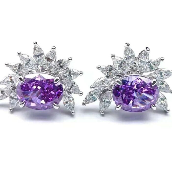 925 Silver Purple Cubic Zirconia Earrings ZHF—E0118 - Image 4