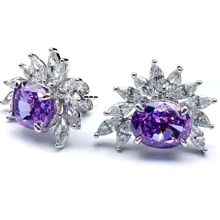 925 Silver Purple Cubic Zirconia Earrings ZHF—E0118 - Image 5