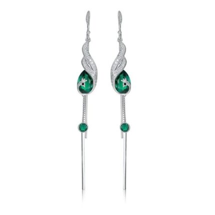 925 Silver Lab-Created Emerald Earrings - Model ZHF-E020