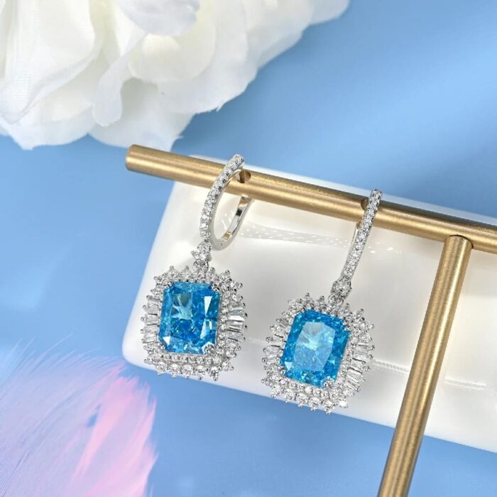 925 Silver Blue Cubic Zirconia Earrings ZHFE0501B - Image 2