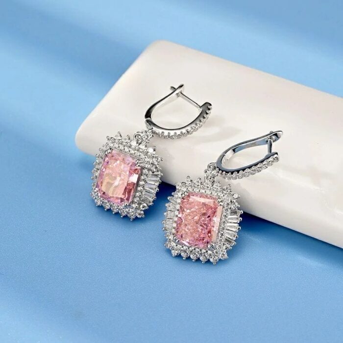 925 Silver Pink Cubic Zirconia Earrings ZHFE0501F - Image 2