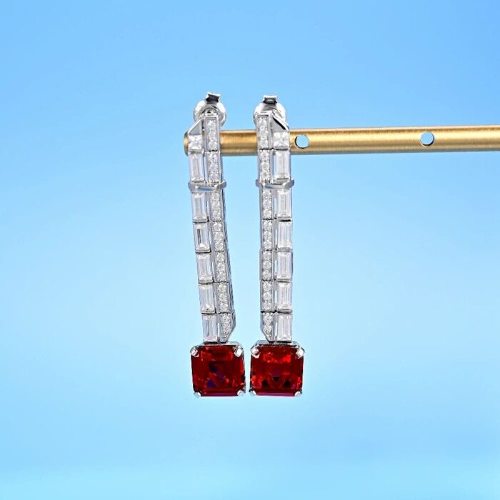 925 Silver Cultured Ruby Earrings ZHF—E0758 - Image 2