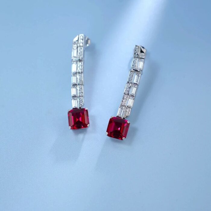 925 Silver Cultured Ruby Earrings ZHF—E0758 - Image 3