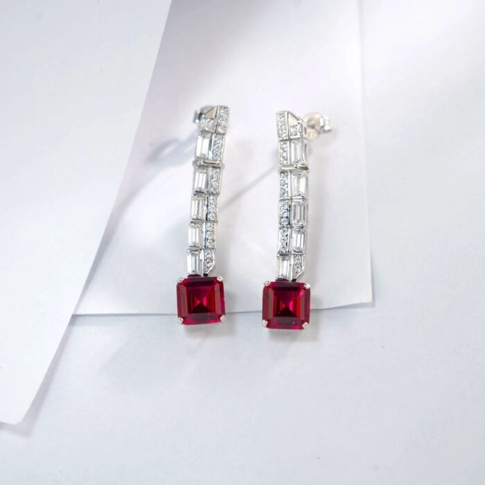 925 Silver Cultured Ruby Earrings ZHF—E0758 - Image 5