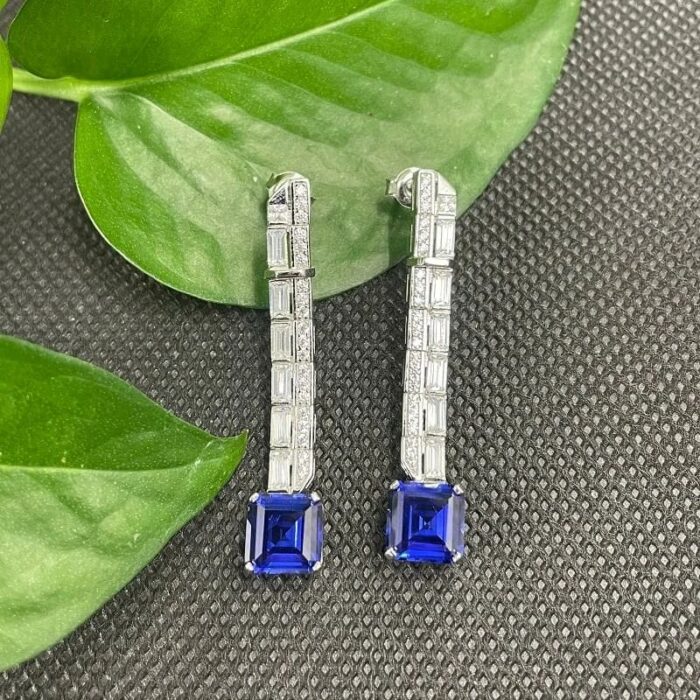 925 Silver Lab-Created Blue Sapphire Earrings - Model ZHF-E0758B - Image 3