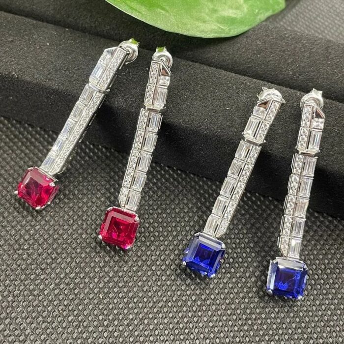 925 Silver Lab-Created Blue Sapphire Earrings - Model ZHF-E0758B - Image 4