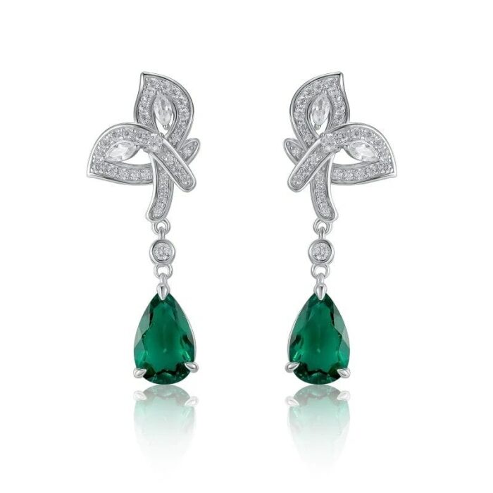 925 Silver Lab-Created Emerald Earrings - Model ZHF-E0808 - Image 1