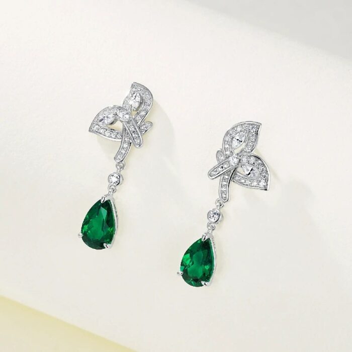 925 Silver Lab-Created Emerald Earrings - Model ZHF-E0808 - Image 2