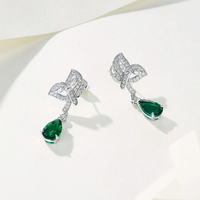 925 Silver Lab-Created Emerald Earrings - Model ZHF-E0808 - Image 3
