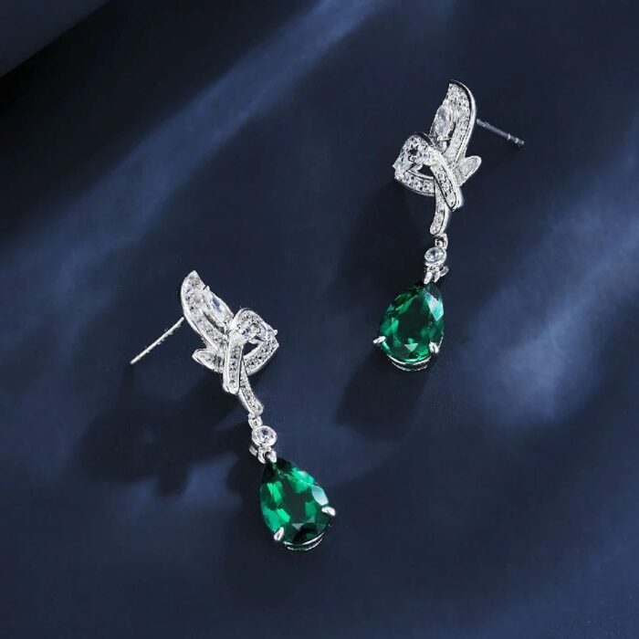 925 Silver Lab-Created Emerald Earrings - Model ZHF-E0808 - Image 4