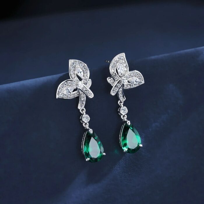 925 Silver Lab-Created Emerald Earrings - Model ZHF-E0808 - Image 5