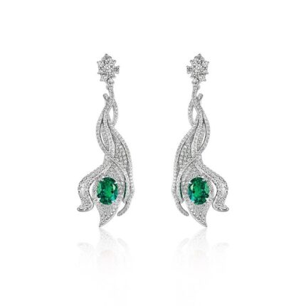 925 Silver Lab-Created Emerald Earrings - Model ZHF-E0813