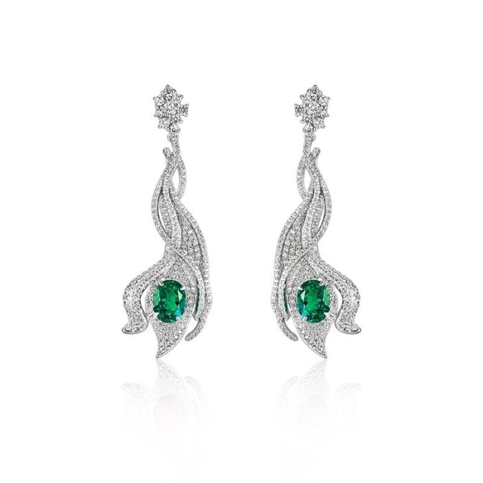 925 Silver Lab-Created Emerald Earrings - Model ZHF-E0813 - Image 1