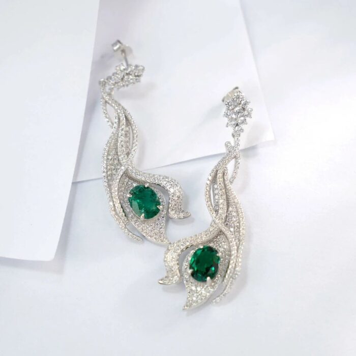 925 Silver Lab-Created Emerald Earrings - Model ZHF-E0813 - Image 2