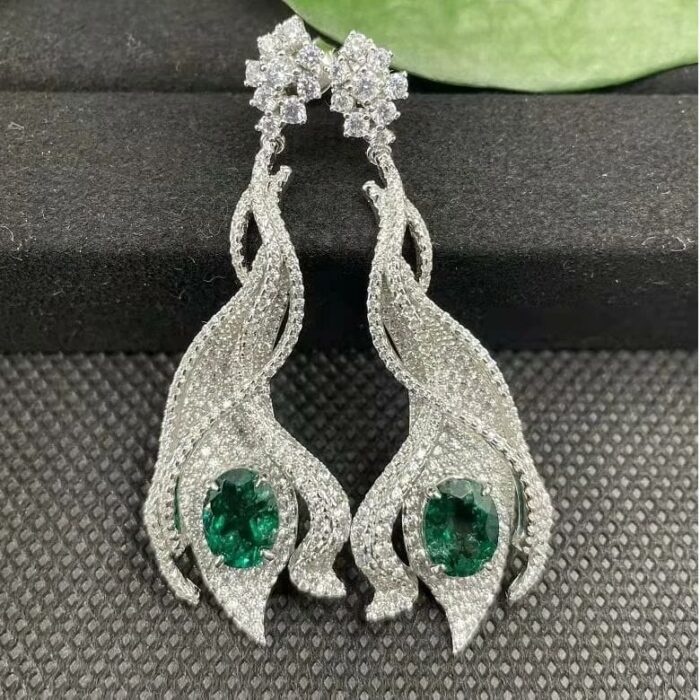 925 Silver Lab-Created Emerald Earrings - Model ZHF-E0813 - Image 5
