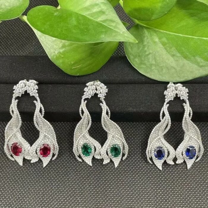 925 Silver Lab-Created Emerald Earrings - Model ZHF-E0813 - Image 6