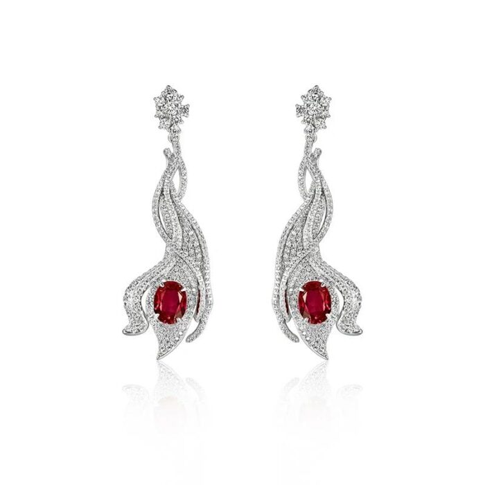 925 Silver Cultured Ruby Earrings ZHF-E0813R - Image 1
