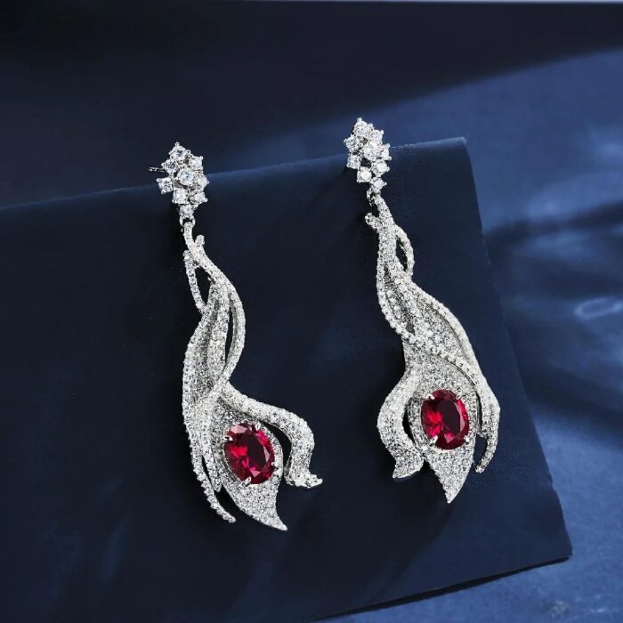925 Silver Cultured Ruby Earrings ZHF-E0813R - Image 2