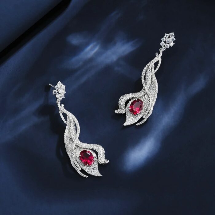 925 Silver Cultured Ruby Earrings ZHF-E0813R - Image 3
